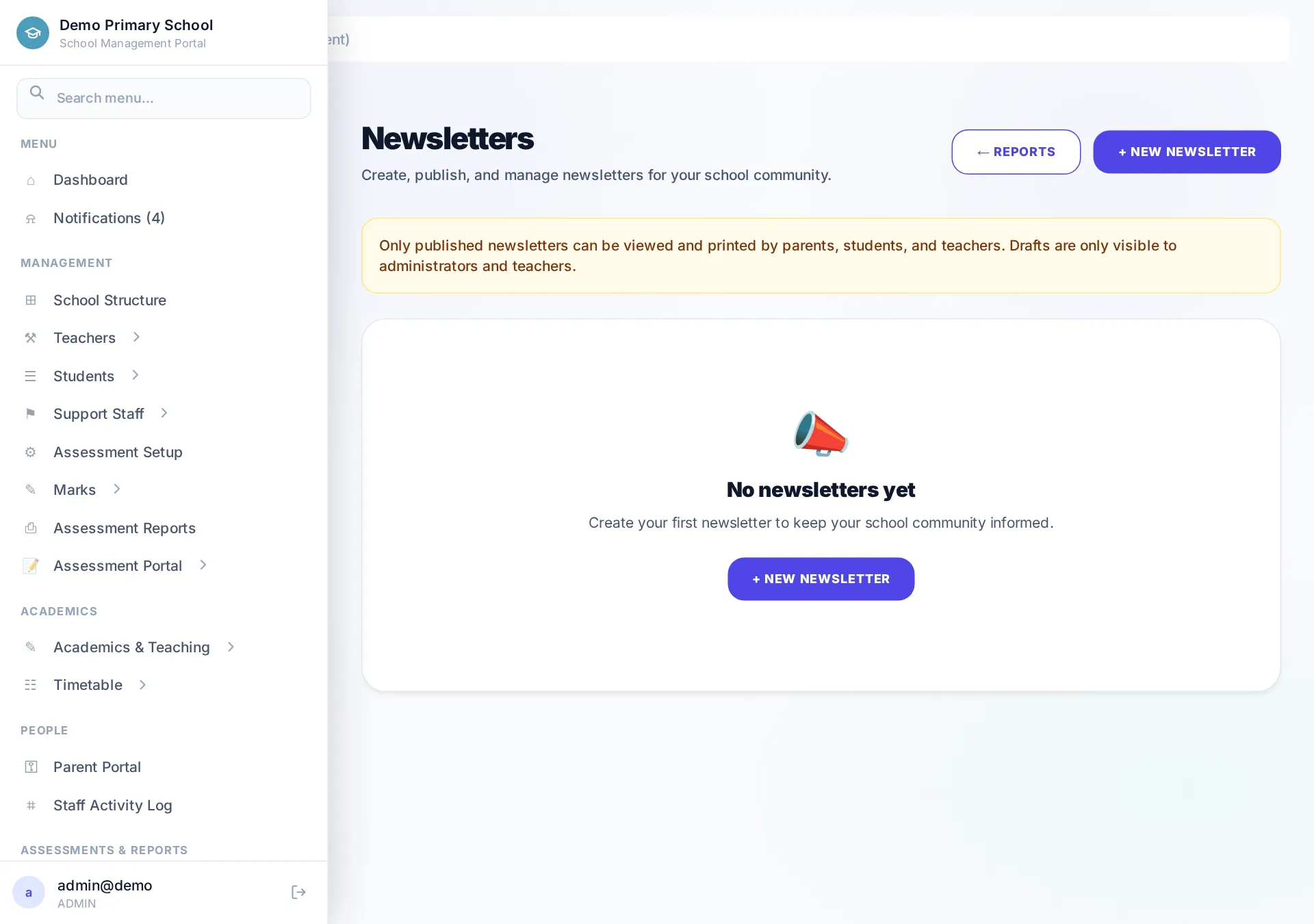 The newsletters list