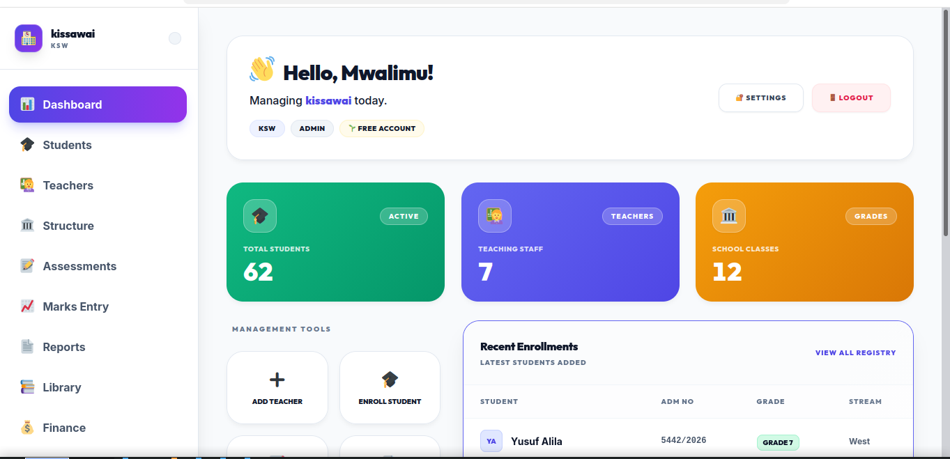 Mwalimu Ease Dashboard